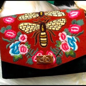FREE PEOPLE BEE EMBROIDERY PURSE